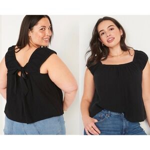 Old Navy Black Cotton Gauze Swing Cutout Tie Back Top Plus size 4X Boho‎ Peasant